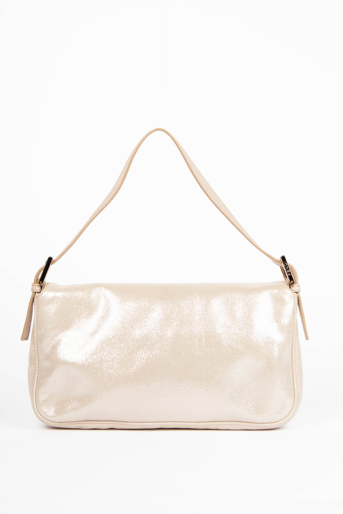 RARE 2000s Fendi Champagne Leather Baguette Shoulder Bag