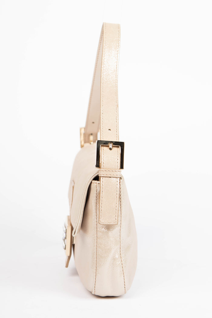 RARE 2000s Fendi Champagne Leather Baguette Shoulder Bag