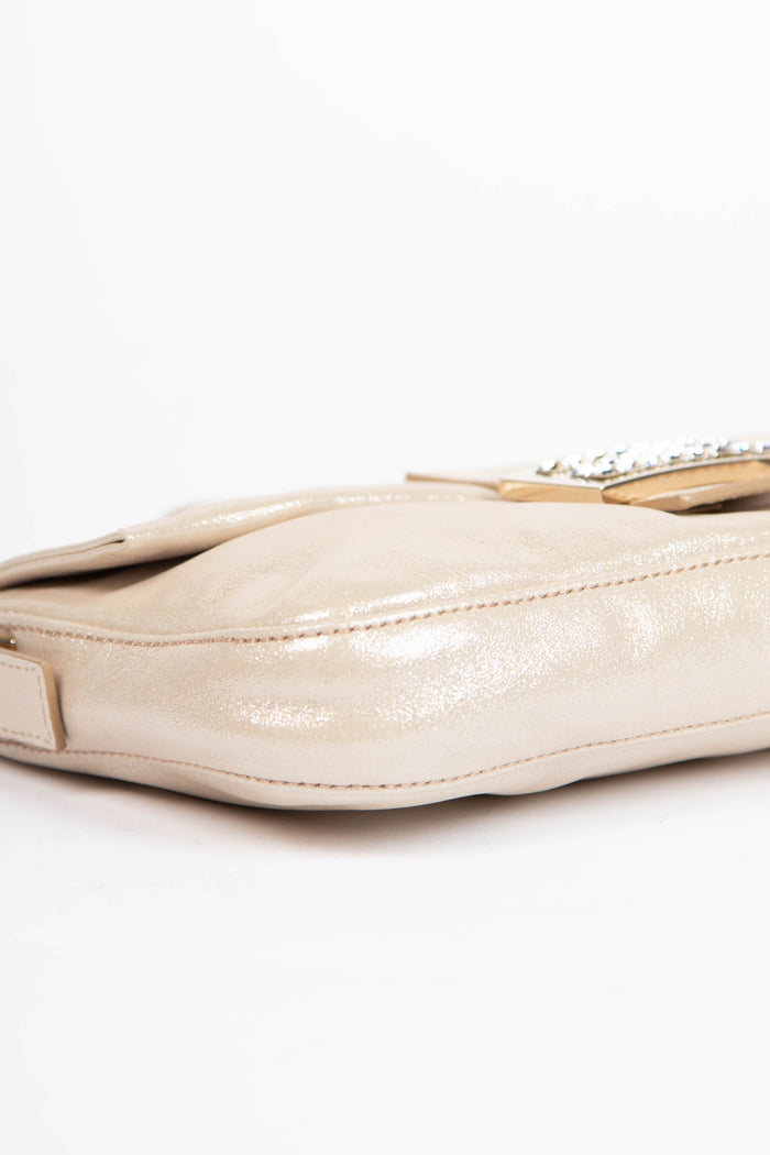 RARE 2000s Fendi Champagne Leather Baguette Shoulder Bag