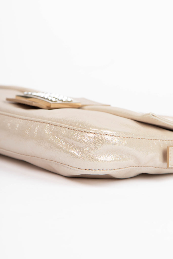 RARE 2000s Fendi Champagne Leather Baguette Shoulder Bag