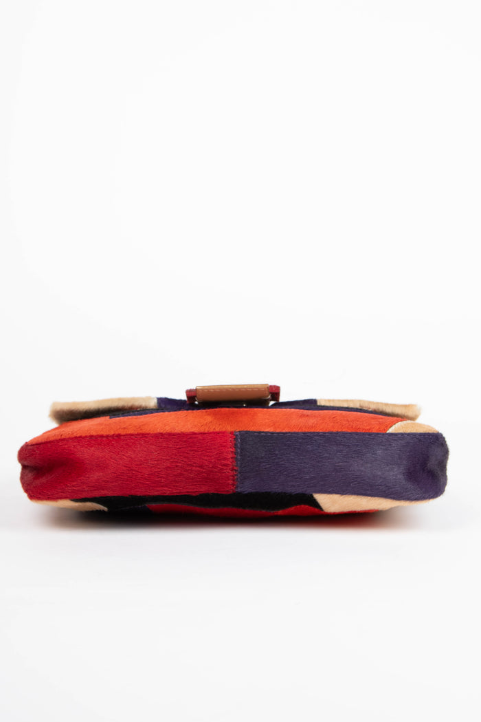 Vintage Fendi Pony Hair Patchwork Baguette Shoulder Bag