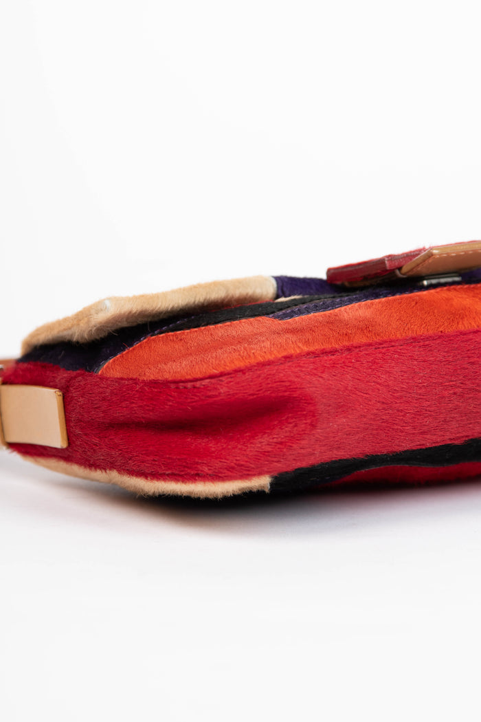 Vintage Fendi Pony Hair Patchwork Baguette Shoulder Bag