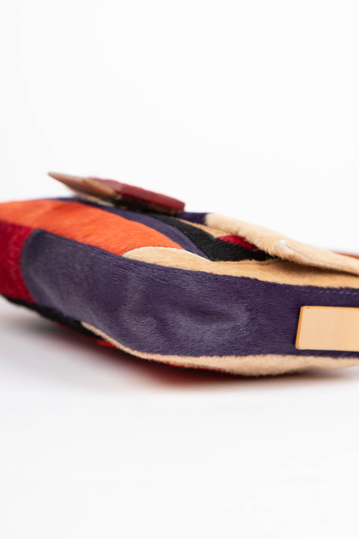 Vintage Fendi Pony Hair Patchwork Baguette Shoulder Bag