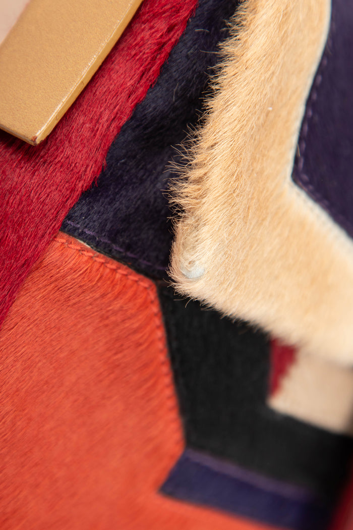 Vintage Fendi Pony Hair Patchwork Baguette Shoulder Bag