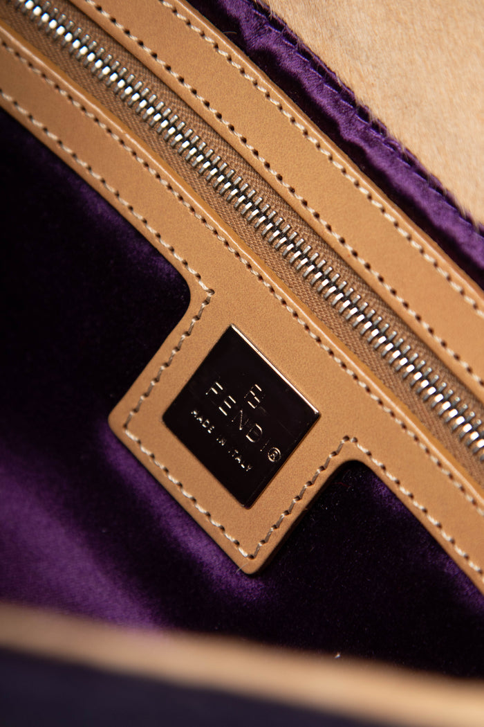 Vintage Fendi Pony Hair Patchwork Baguette Shoulder Bag