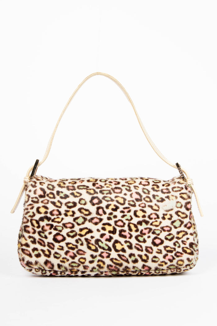 Vintage Fendi Multicoloured Leopard Print Pony Hair Baguette Shoulder Bag