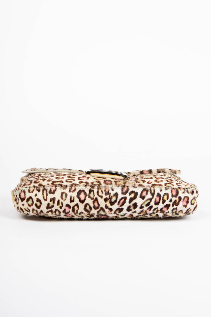 Vintage Fendi Multicoloured Leopard Print Pony Hair Baguette Shoulder Bag