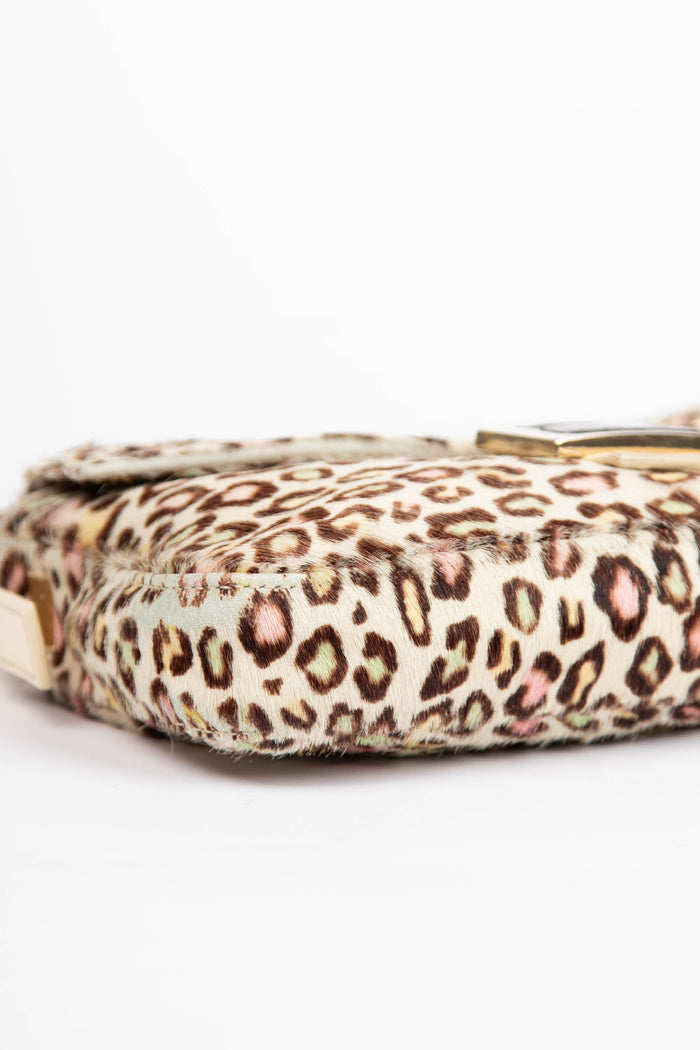 Vintage Fendi Multicoloured Leopard Print Pony Hair Baguette Shoulder Bag