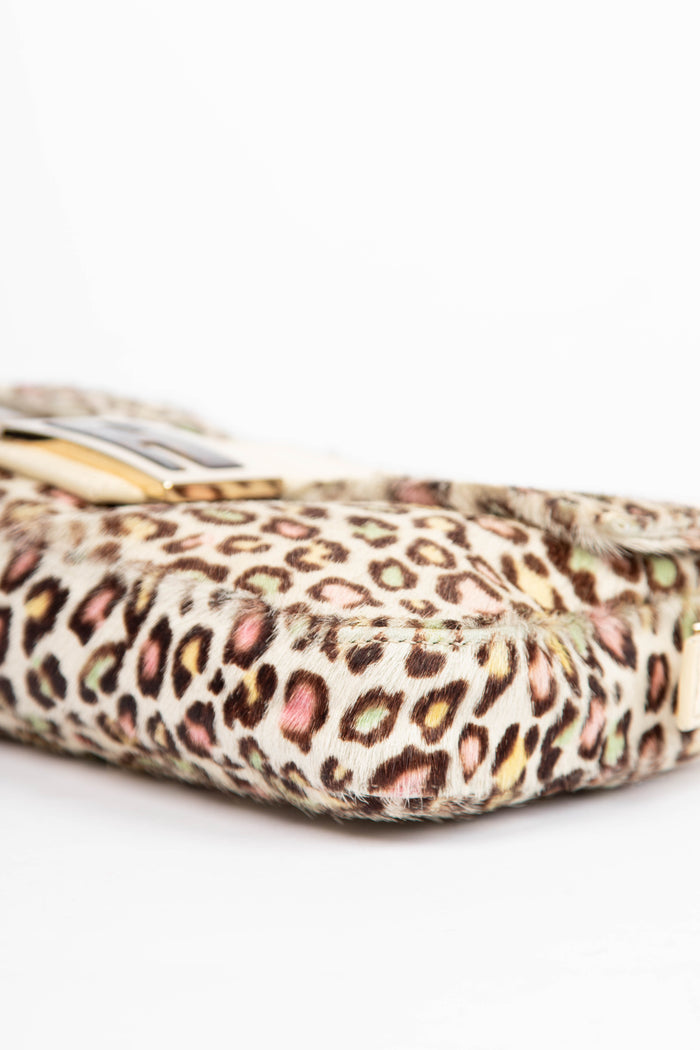 Vintage Fendi Multicoloured Leopard Print Pony Hair Baguette Shoulder Bag