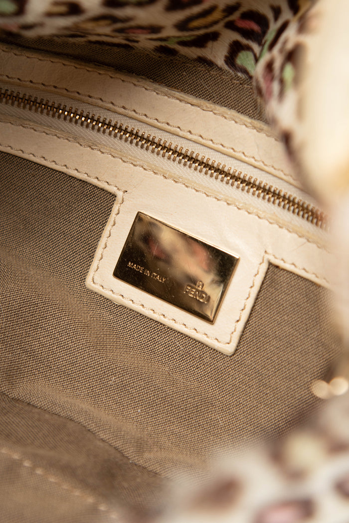 Vintage Fendi Multicoloured Leopard Print Pony Hair Baguette Shoulder Bag