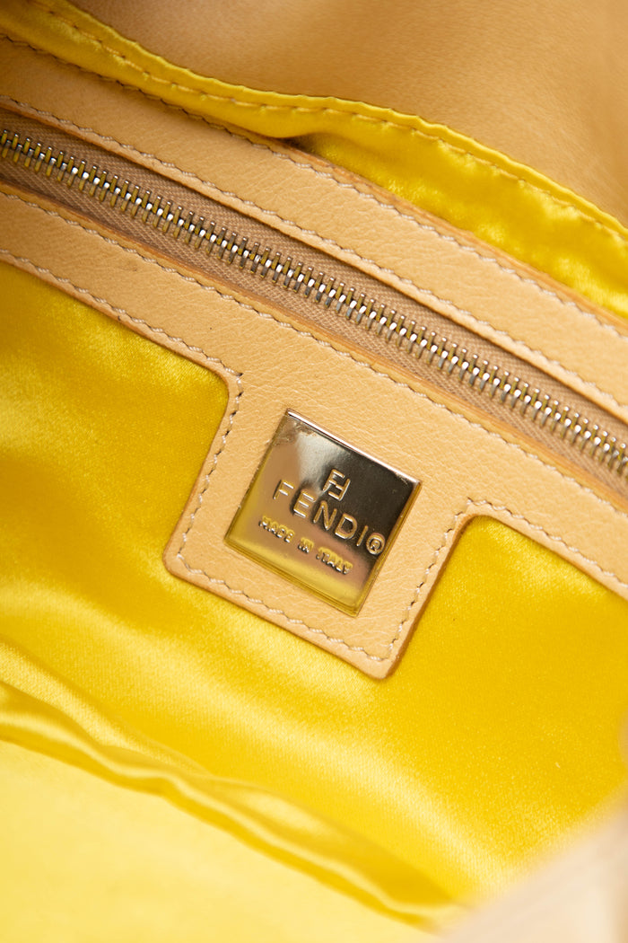 Vintage Fendi Cream Lambskin Baguette with Mesh Flower Appliqué