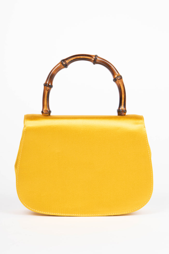 Vintage Gucci Yellow Silk Bamboo Top Handle Bag