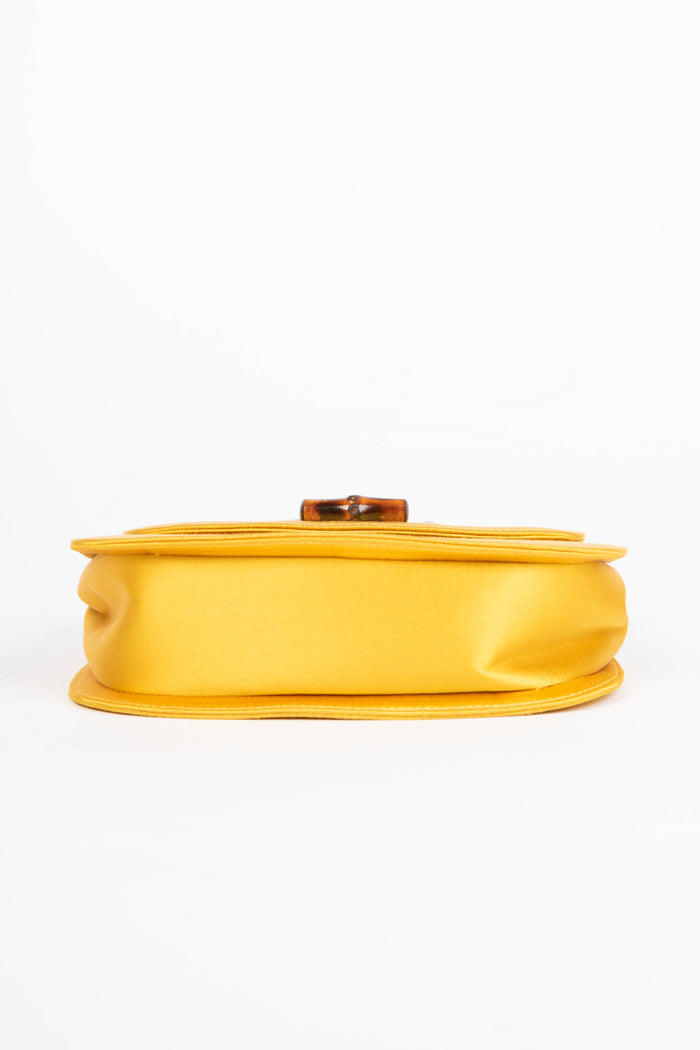 Vintage Gucci Yellow Silk Bamboo Top Handle Bag