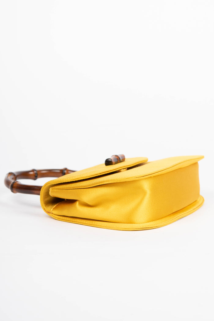 Vintage Gucci Yellow Silk Bamboo Top Handle Bag