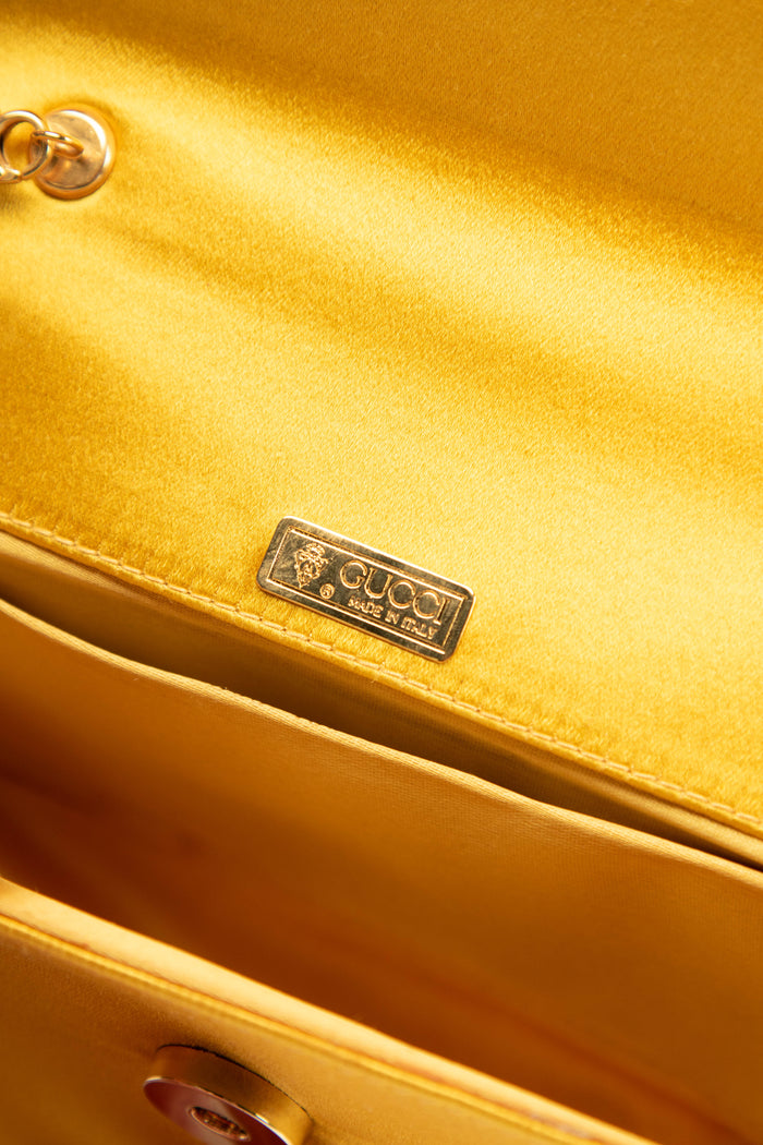 Vintage Gucci Yellow Silk Bamboo Top Handle Bag