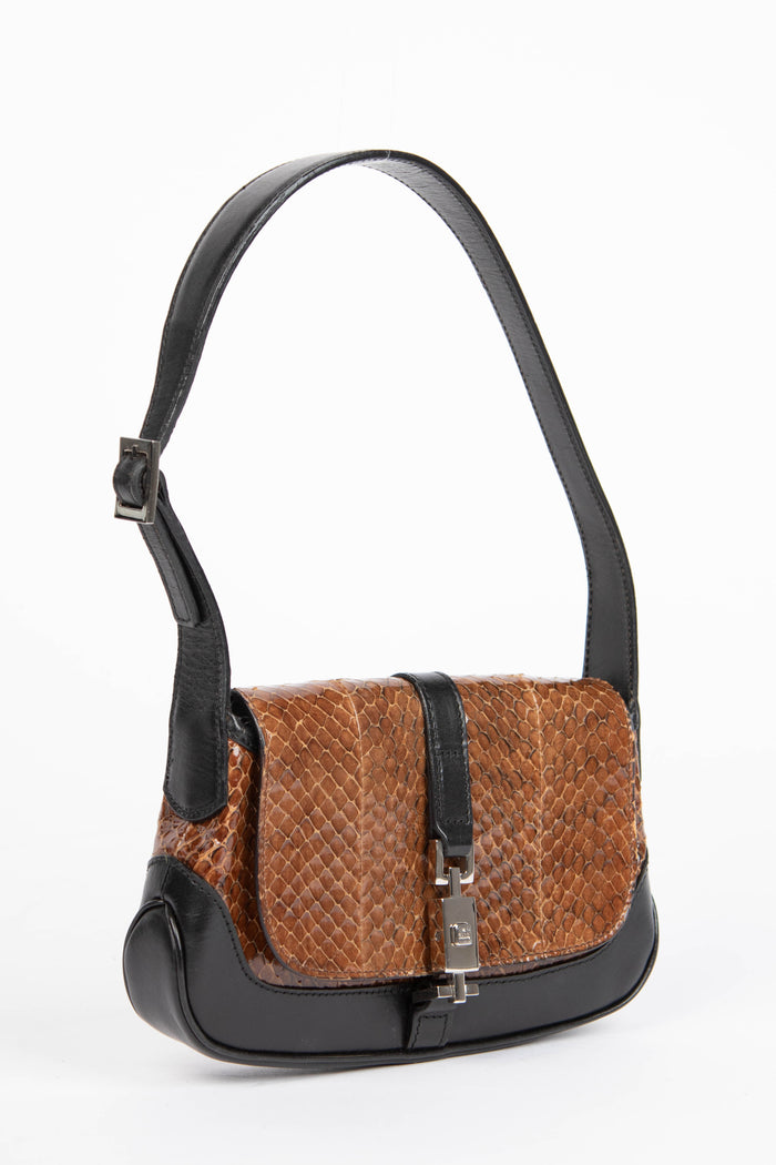 RARE Vintage Gucci Brown Python Mini Jackie Shoulder Bag