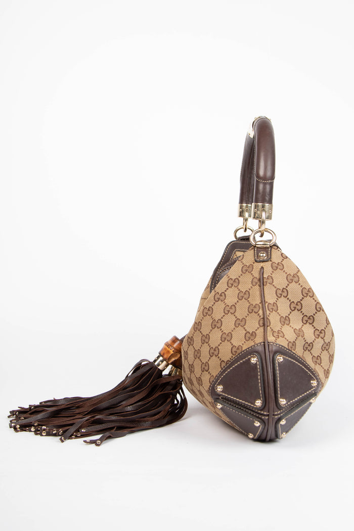 2000s Gucci Classic GG Canvas Indy Tassel Shoulder Bag