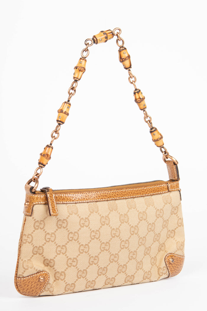 Vintage Gucci GG Monogram Bamboo Small Shoulder Bag