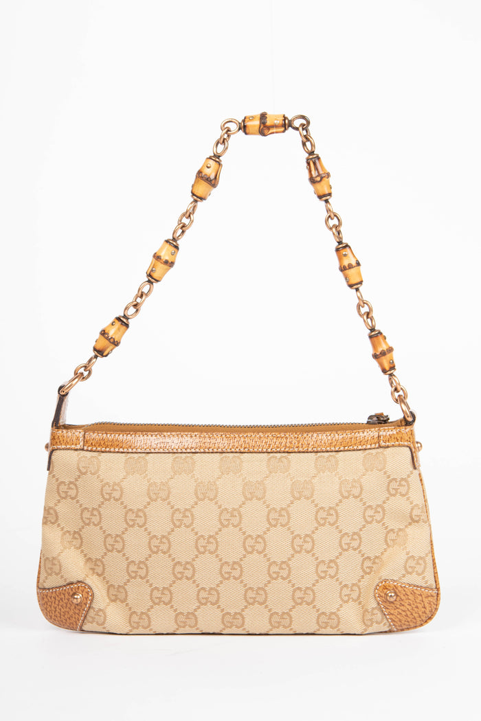 Vintage Gucci GG Monogram Bamboo Small Shoulder Bag
