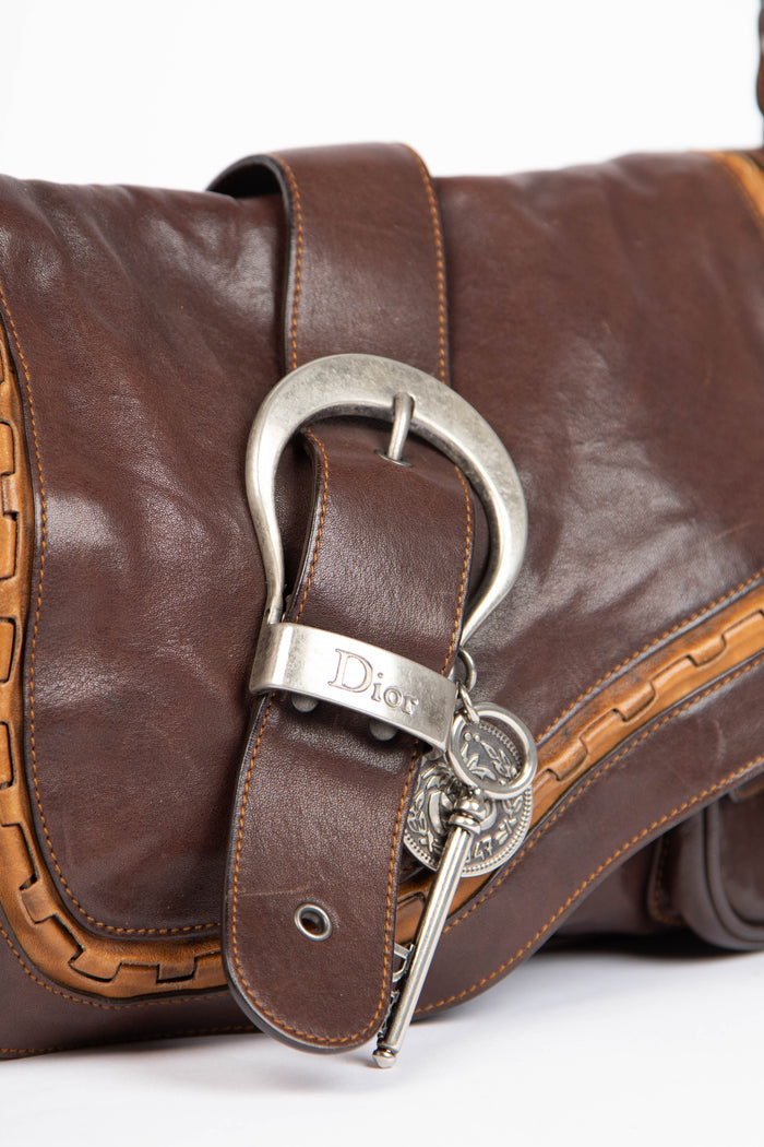 2000s Christian Dior Brown Leather Gaucho Shoulder Bag