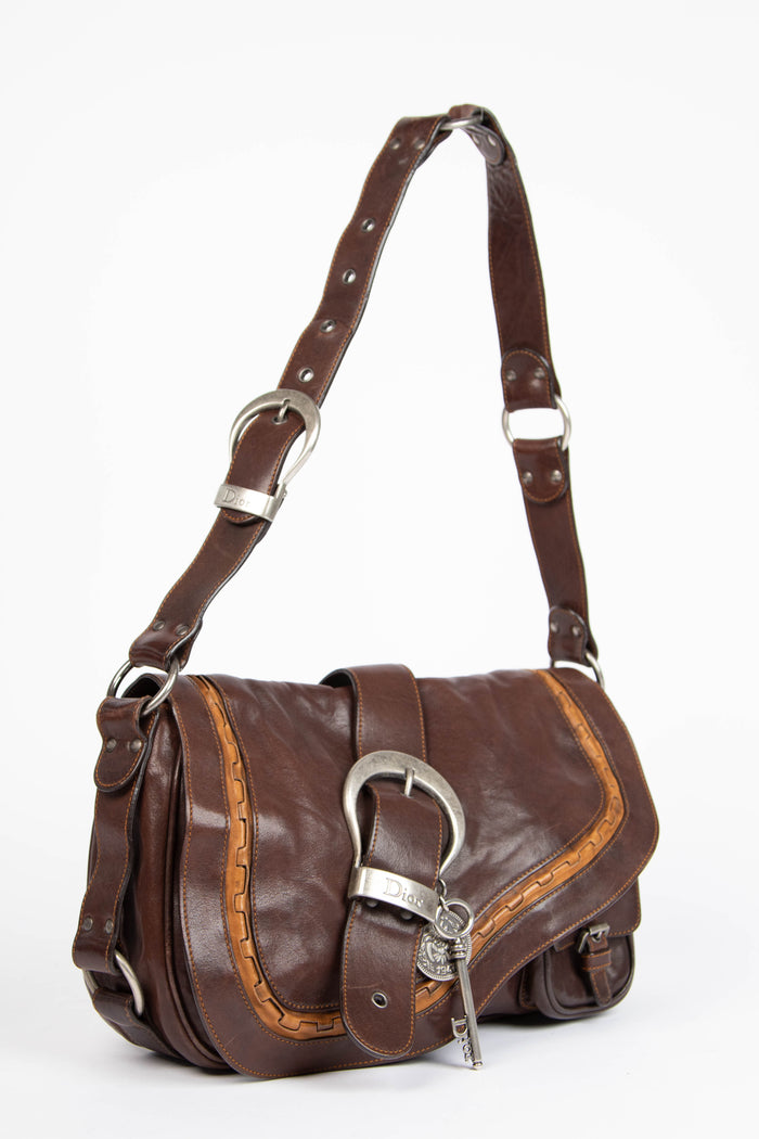 2000s Christian Dior Brown Leather Gaucho Shoulder Bag