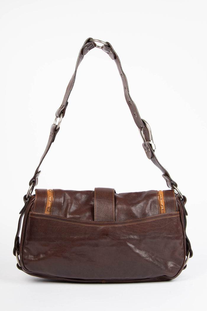 2000s Christian Dior Brown Leather Gaucho Shoulder Bag