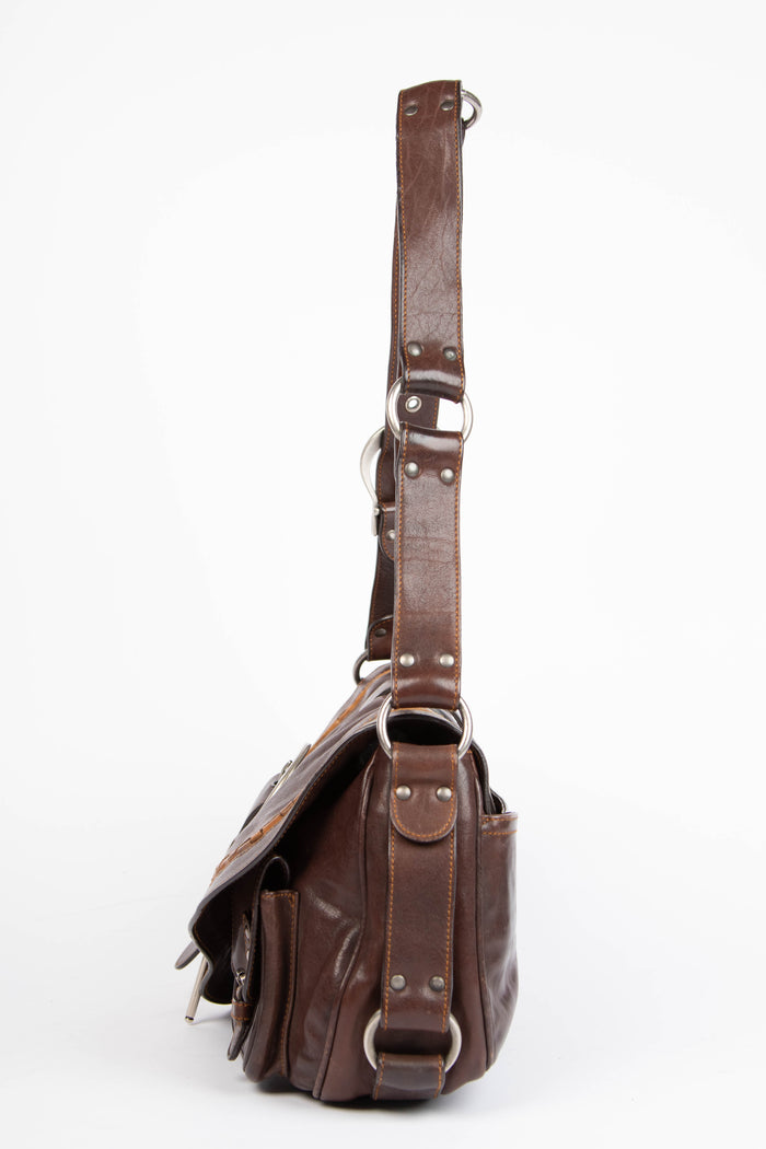 2000s Christian Dior Brown Leather Gaucho Shoulder Bag