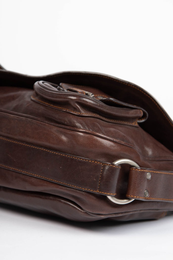 2000s Christian Dior Brown Leather Gaucho Shoulder Bag
