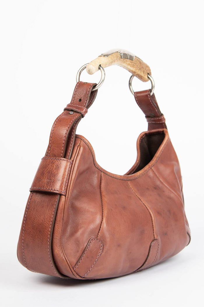 Vintage Yves Saint Laurent Small Brown Leather Mombasa Shoulder Bag