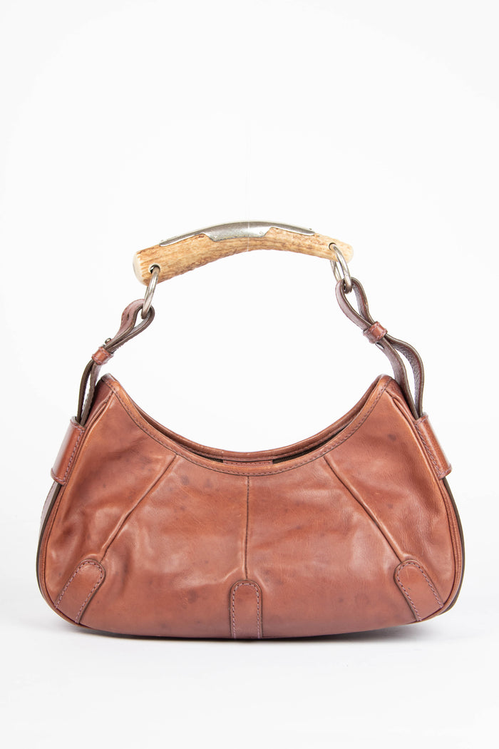 Vintage Yves Saint Laurent Small Brown Leather Mombasa Shoulder Bag