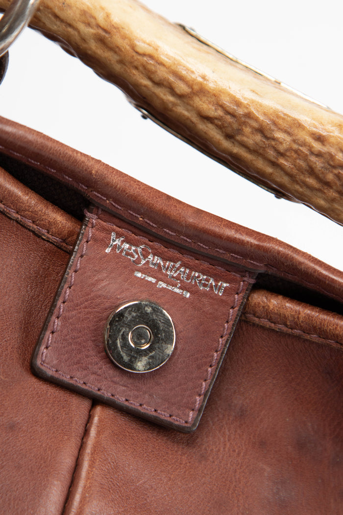 Vintage Yves Saint Laurent Small Brown Leather Mombasa Shoulder Bag