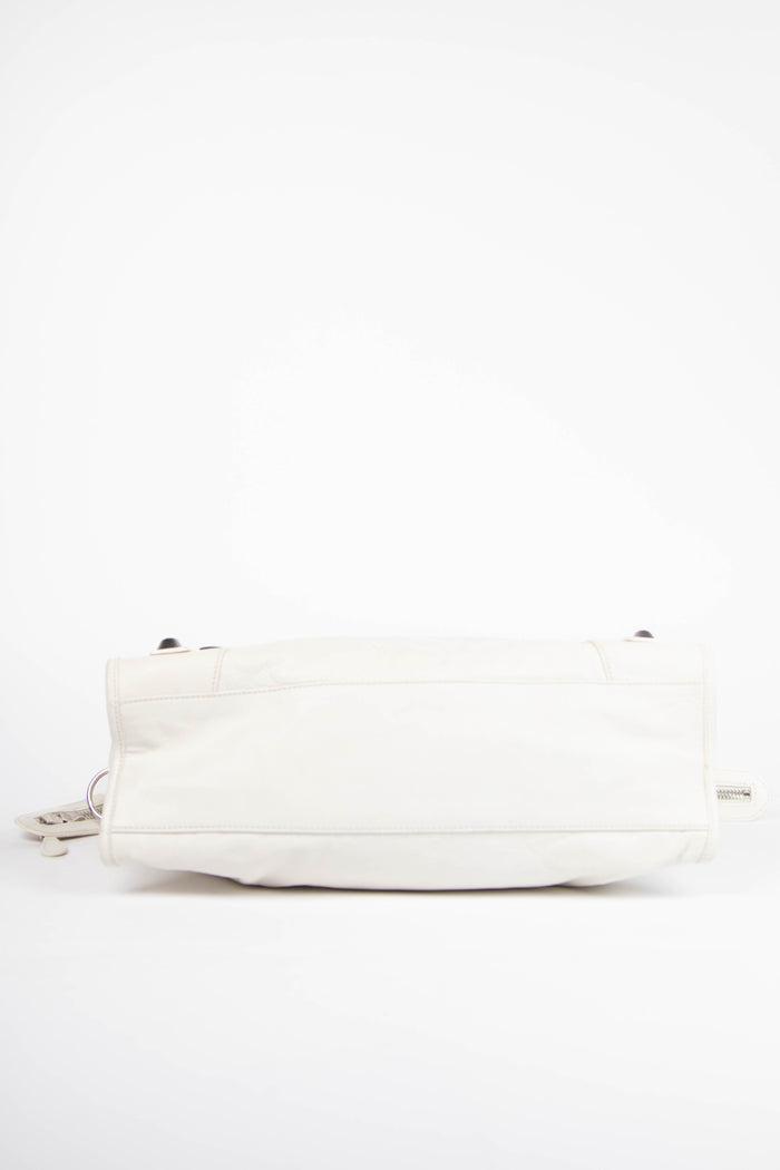 2010s Balenciaga White Leather City Bag with Giant Silver Hardware