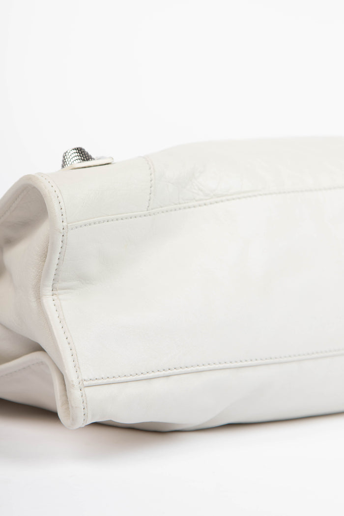 2010s Balenciaga White Leather City Bag with Giant Silver Hardware