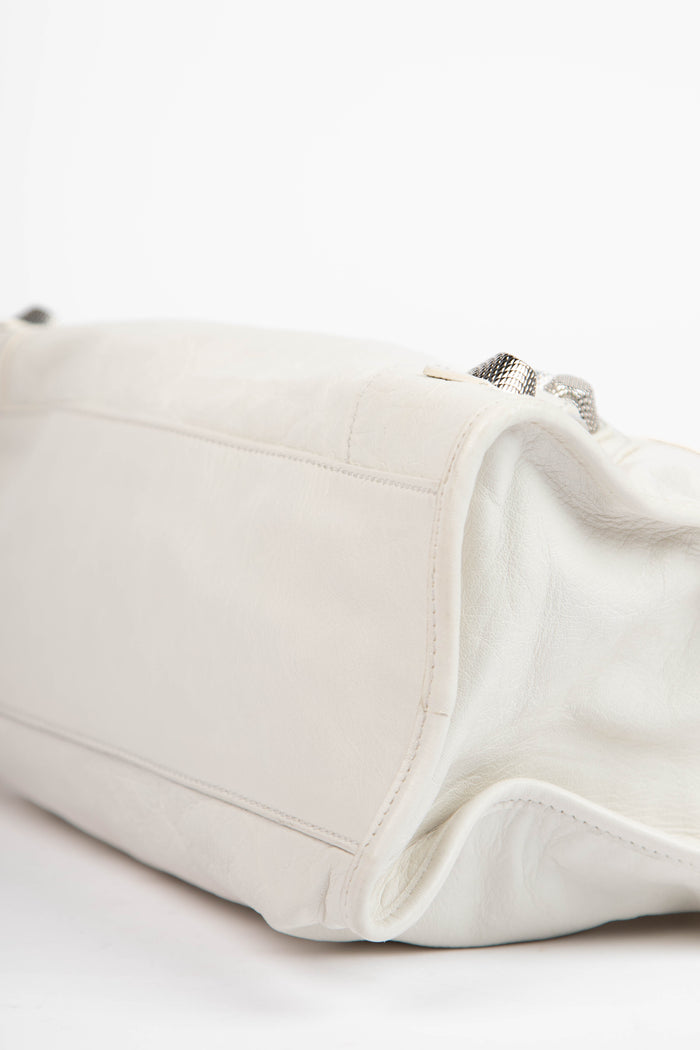 2010s Balenciaga White Leather City Bag with Giant Silver Hardware