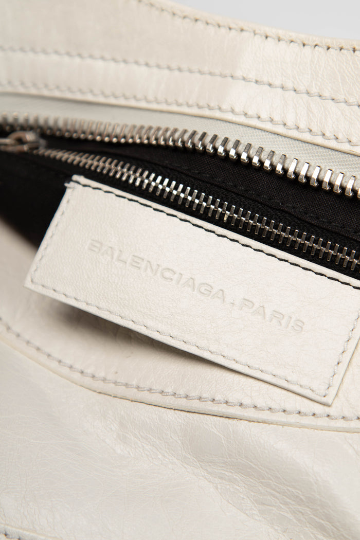 2010s Balenciaga White Leather City Bag with Giant Silver Hardware
