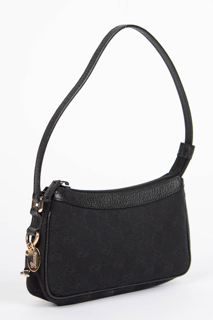 90s Gucci Black GG Monogram Pochette Shoulder Bag