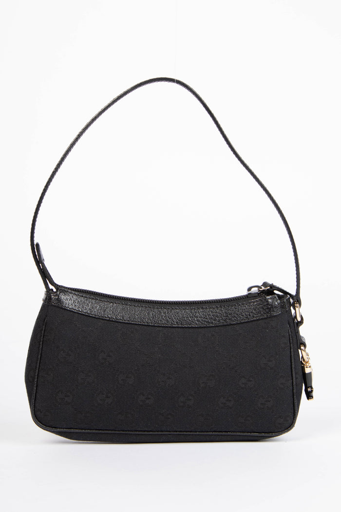 90s Gucci Black GG Monogram Pochette Shoulder Bag