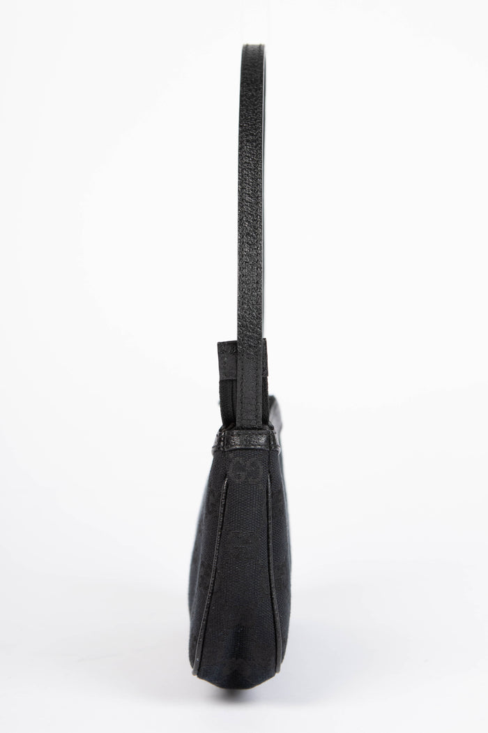 90s Gucci Black GG Monogram Pochette Shoulder Bag