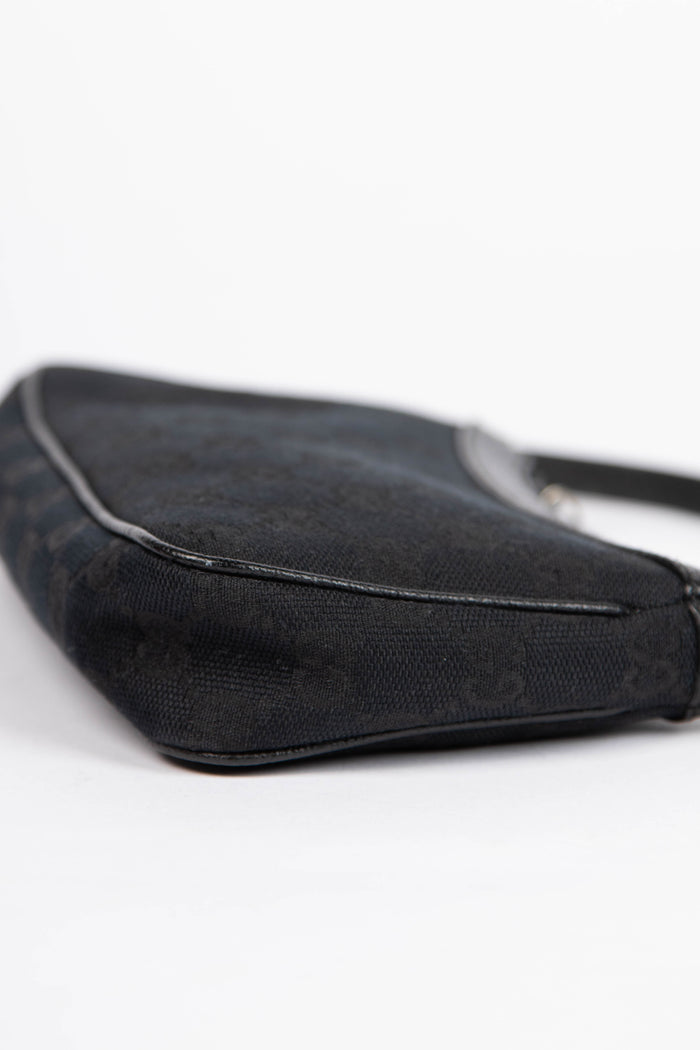 90s Gucci Black GG Monogram Pochette Shoulder Bag