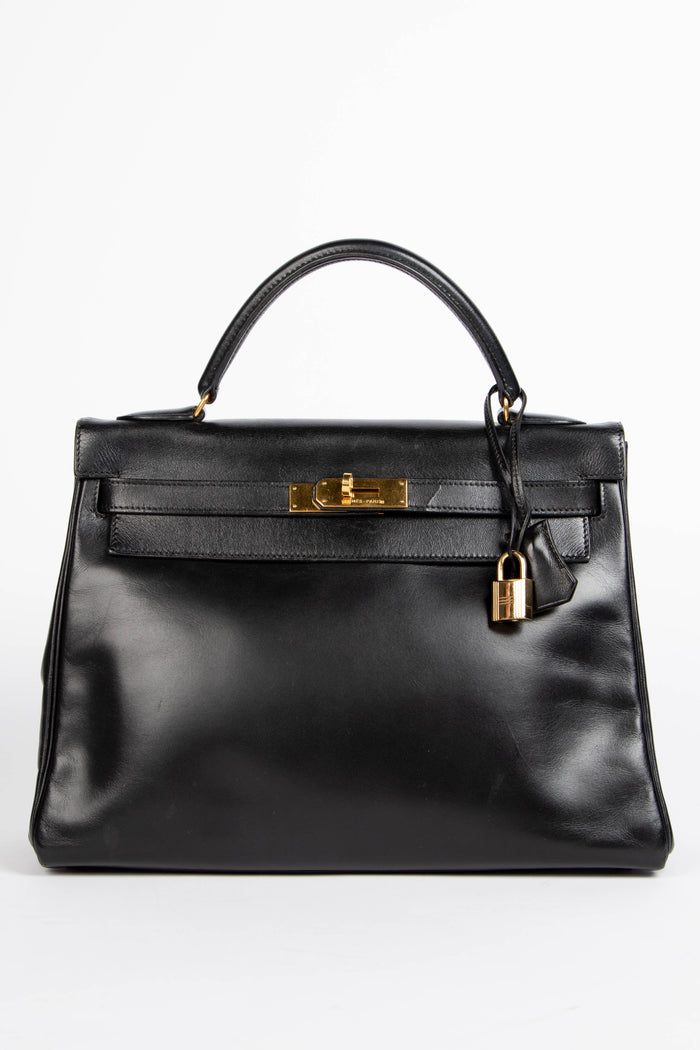 1991 Hermès Kelly 32cm in Black Box Calf Leather with GHW