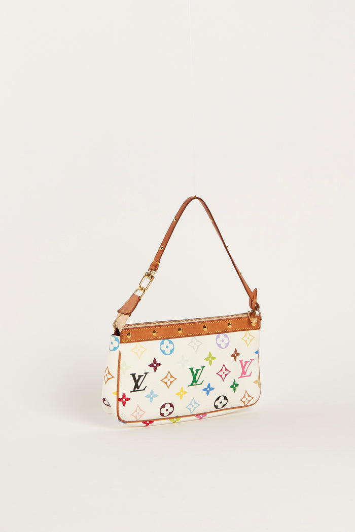 Vintage Louis Vuitton x Takashi Murakami White Multicolour Pochette Accessoires