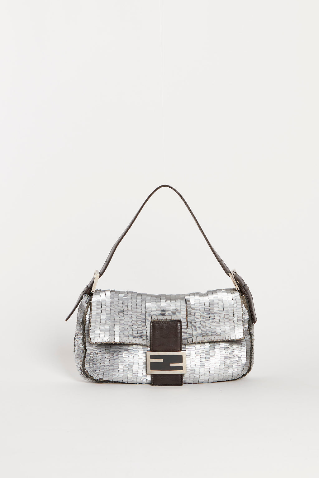 Vintage Fendi Silver Sequin Baguette Shoulder Bag