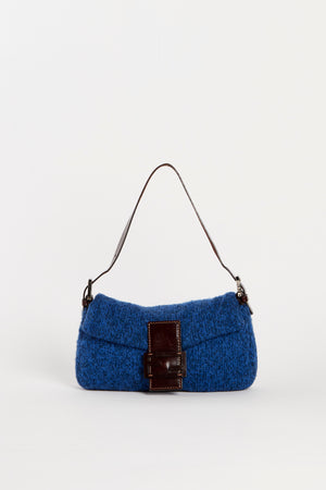 Vintage Fendi Blue Knitted Baguette Shoulder Bag