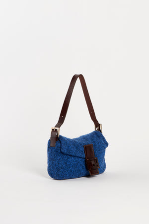 Vintage Fendi Blue Knitted Baguette Shoulder Bag