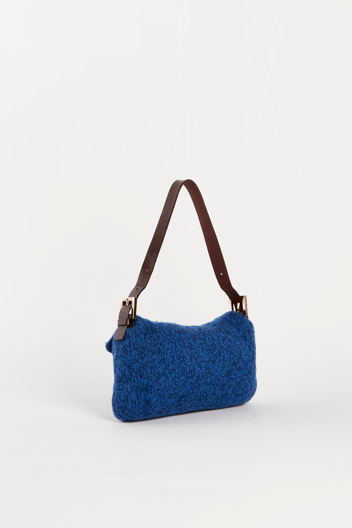 Vintage Fendi Blue Knitted Baguette Shoulder Bag