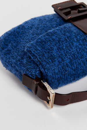 Vintage Fendi Blue Knitted Baguette Shoulder Bag