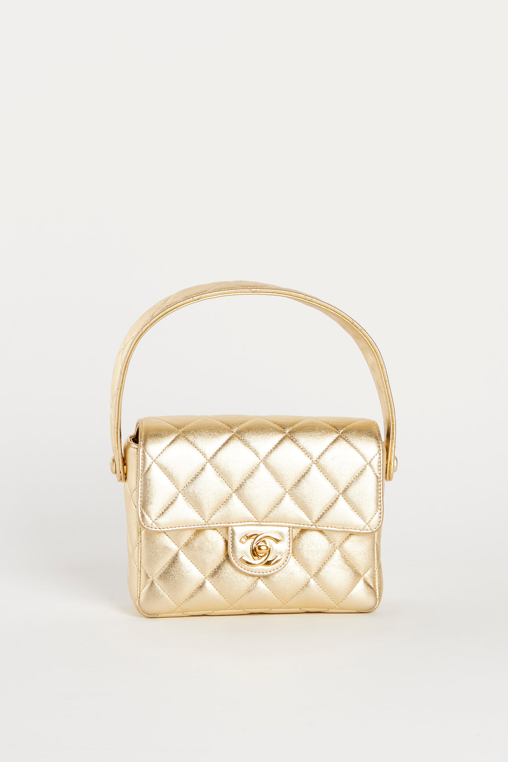 RARE Chanel Gold Leather Mini Top Handle Bag
