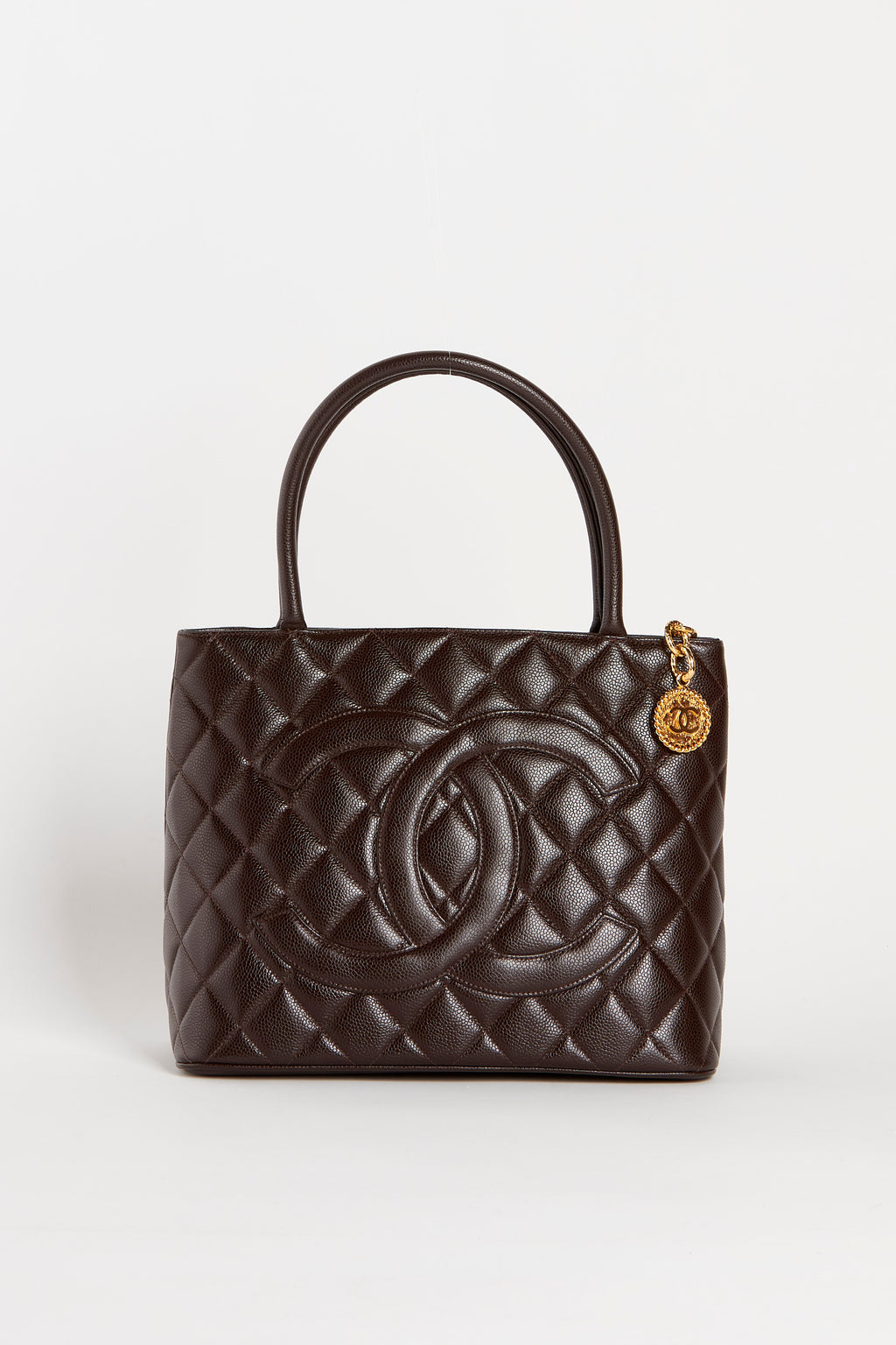 2000s Chanel Brown Caviar Gold Medallion Tote Bag