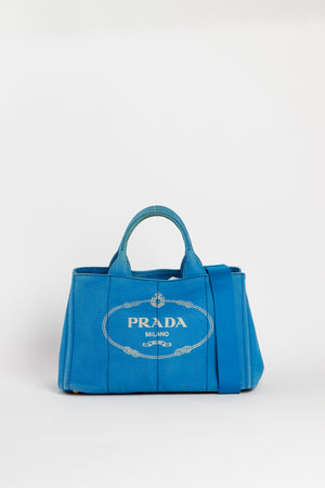 Vintage Prada Blue Canapa Tote Bag