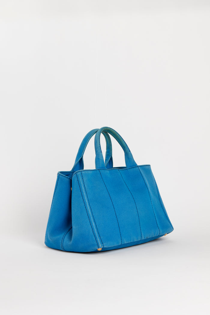 Vintage Prada Blue Canapa Tote Bag